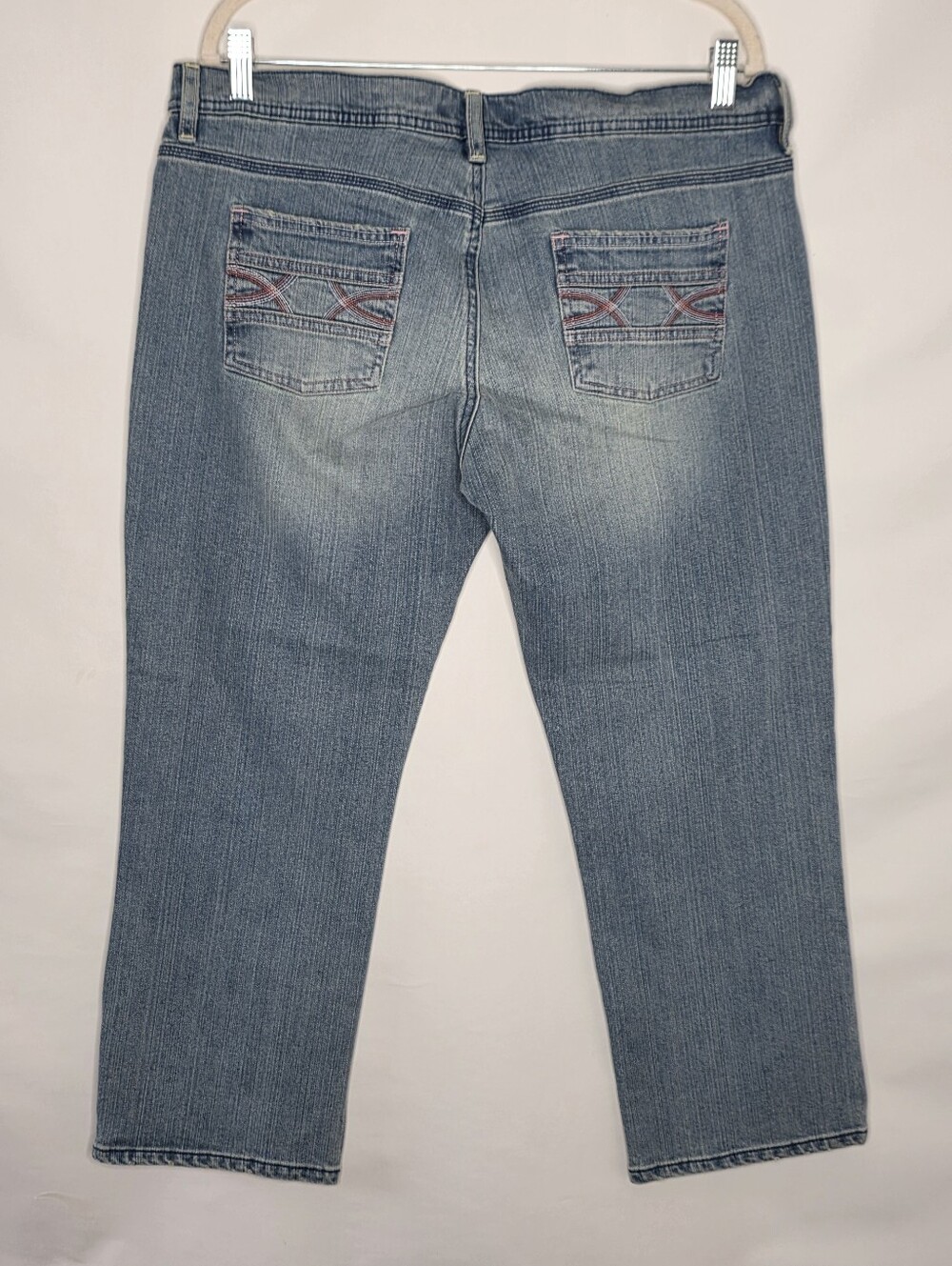 Vintage Ultra Low Waist Jeans Size 12‎ Straight Leg Embroidered Pockets Y2K
